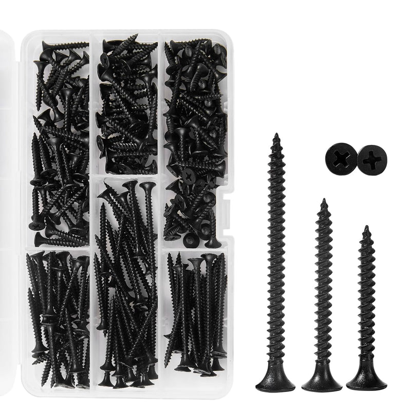 [Australia - AusPower] - High Hardness Drywall Screws Assortment Kit,#6 230pcs (3/4",1",1-1/4",1-1/2",2"),Black Wood Screws, Screws for wood set,5 Sizes Black 