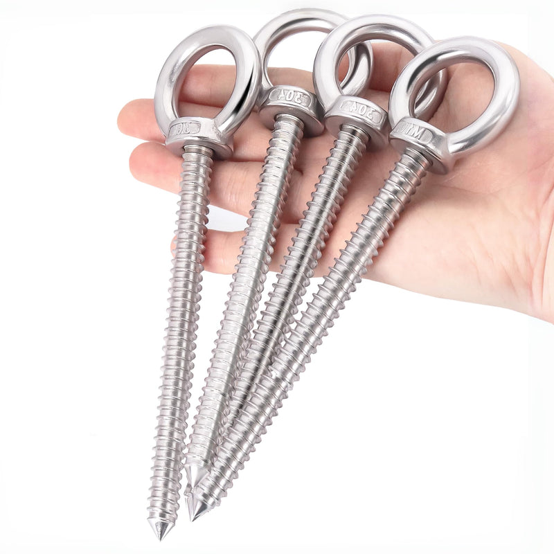 [Australia - AusPower] - OHIYO 6.3 Inch Heavy Duty Eye Hooks M10 Self Tapping Eyelet Screw Load Capacity 1000 LBS Heavy Duty Screw in Eye Hooks for Hammock Stand, Swing Chair, Yoga, Heavy Indoor & Outdoor Uses (4Pack- M10) 