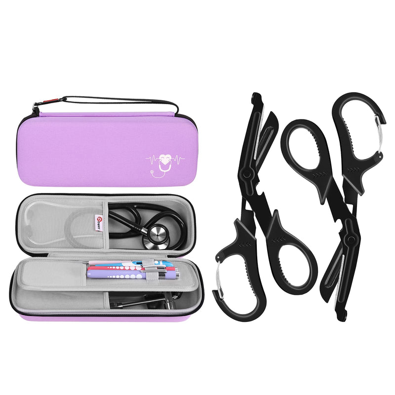 [Australia - AusPower] - Stethoscope Carrying Case Purple and 2 Pack Medical Scissors Trauma Shears for Nurses, Doctors, Nursing Students, EMT and EMS 