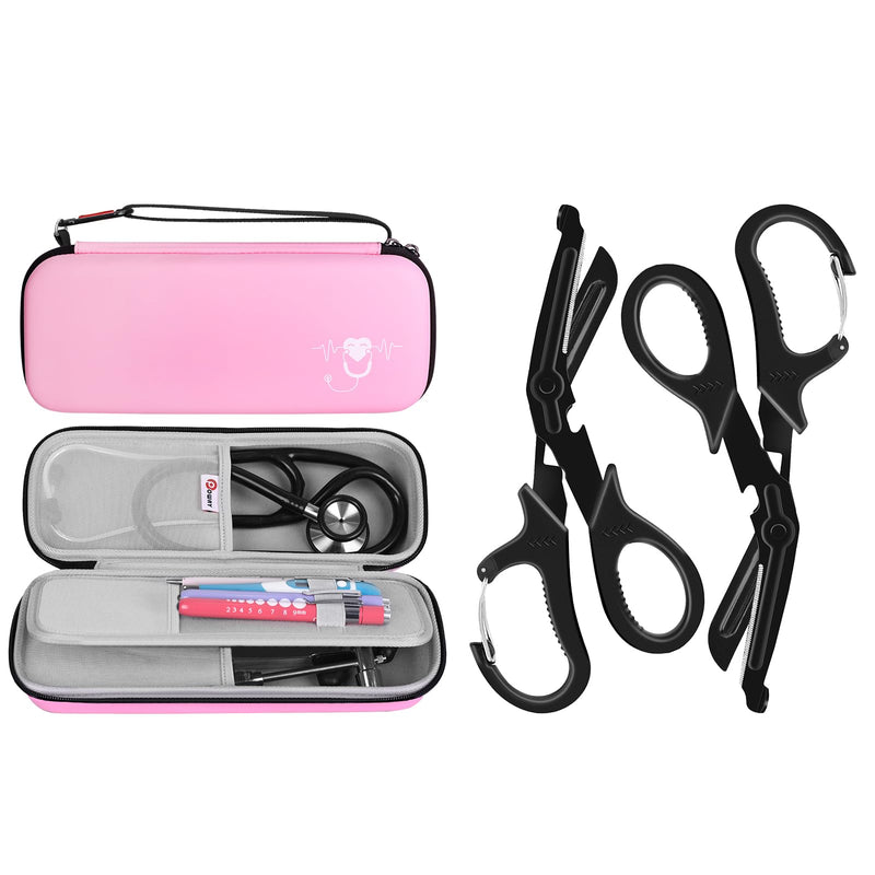 [Australia - AusPower] - Stethoscope Carrying Case Pink and 2 Pack Medical Scissors Trauma Shears for Nurses, Doctors, Nursing Students, EMT and EMS 