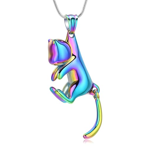 Hearbeingt Cat Urn Necklace for Ashes Pet Cremation Jewelry Ash Pendant Colorful