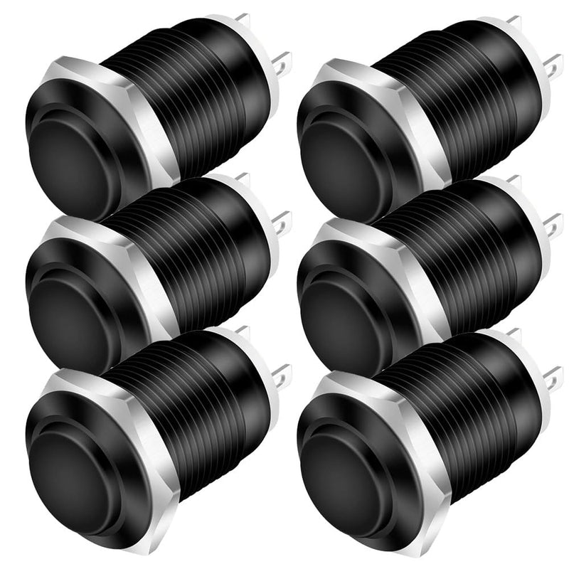Gebildet Pack of 6 12 mm Momentary Push Buttons, Raised Head Cable, Aluminum Alloy, 1NO, 12V 24V 36V 110V 250V, Waterproof IP65 without LED (Black Housing) Black (12 mm)