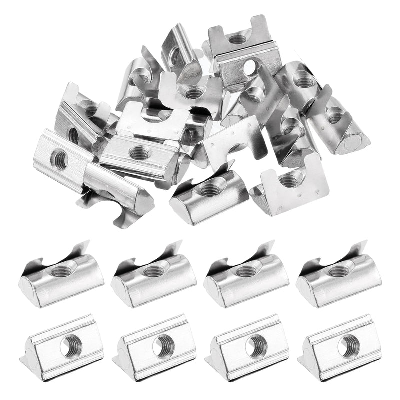 [Australia - AusPower] - uxcell 20Pcs M6 T Nuts Roll in Spring, T Nut with Spring Sheet Carbon Steel Nickel Plated for 3030/4040 Series Slot Aluminum Profile M6-1.0x20x12.5x6.8mm 20 