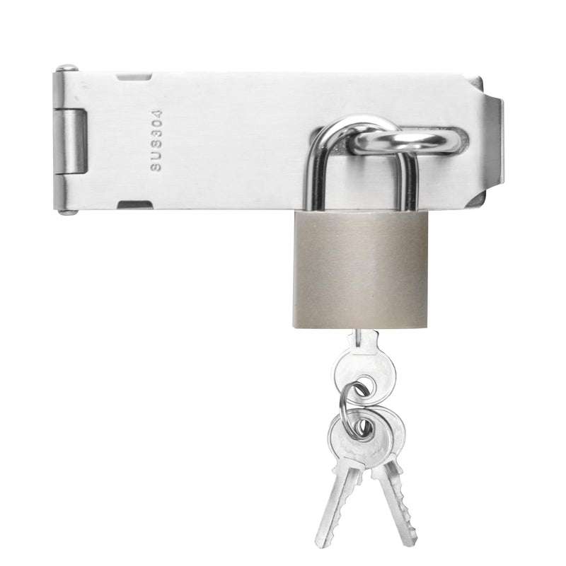 [Australia - AusPower] - 1 set Stainless Steel Padlock Hasp, Door Hasp Latch Locks, Padlock Latch Gate Door Locks Hasp Latches, Heavy Duty Hasp Lock Latch with Lock Key for Cabinet Closet Shed Door Lock Hasp Latch Catch, 5" 