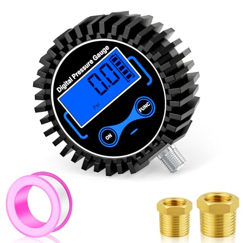 MEANLIN MEASURE 0-300 PSI digital pressure gauge with rubber cover, lower mount, and NPT hex bushings