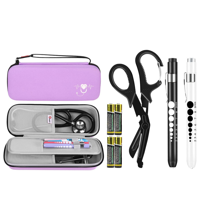 [Australia - AusPower] - Stethoscope Carrying Case Purple and 3 Pack Penlight and Medical Scissors for Nurses Doctor EMT First Aid 