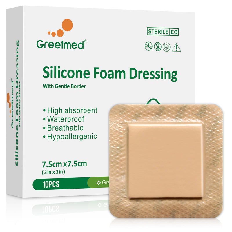 [Australia - AusPower] - Silicone Foam Dressing 3x3 Inch with Border 10 Packs Adhesive Waterproof Wound Dressing Bandages for Wound Care High Absorbency Foam Pad Bandaid 3 x 3 Inch(10pcs) 