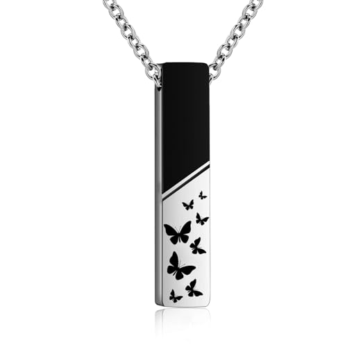 RIPFEVURN Tree of Life/Butterfly/Always with me Urn Necklaces for Ashes for Women Men Bar Stainless Steel Cremation Jewelry Human Ashes Holder Memorial Keepsake Pendant Butterfly