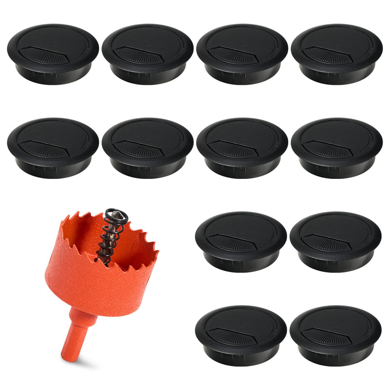 [Australia - AusPower] - 12 Pcs Desk Grommet 2 inch(50mm), Desk Hole Grommet, Cable Grommet, Desk Hole Cover, Desk Cord Hole Cover, Desk Cable Hole Cover with Hole Saw, Desk Wire Hole Insert, Furniture Hole Cover(Black) Black+Hole Saw 2Inch_50mm Black 12PCS 