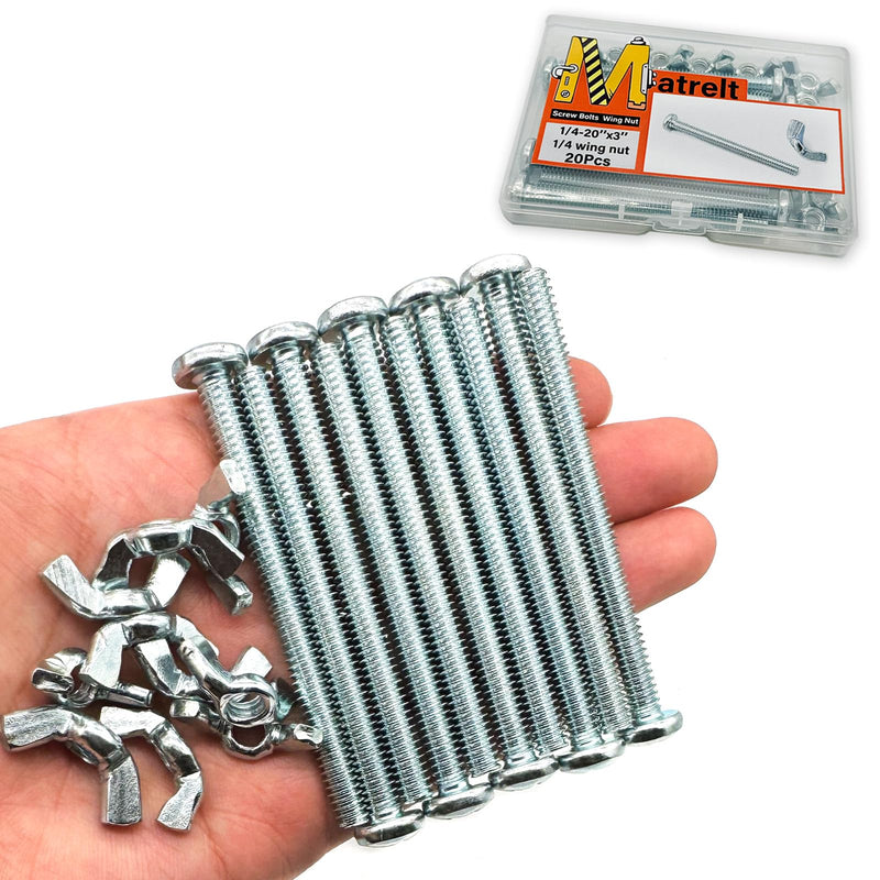 [Australia - AusPower] - 20Pack 1/4"-20 x3 Screw Bolts and Wing Nut Kit 10pcs Machine Screws with Round Head Phillips 10pcs Butterfly Hand Twist Tighten Nut Zinc Plated Hardware Fitting Fastenings Assortment Kit 30 Pack 1/4"-20 x3" 