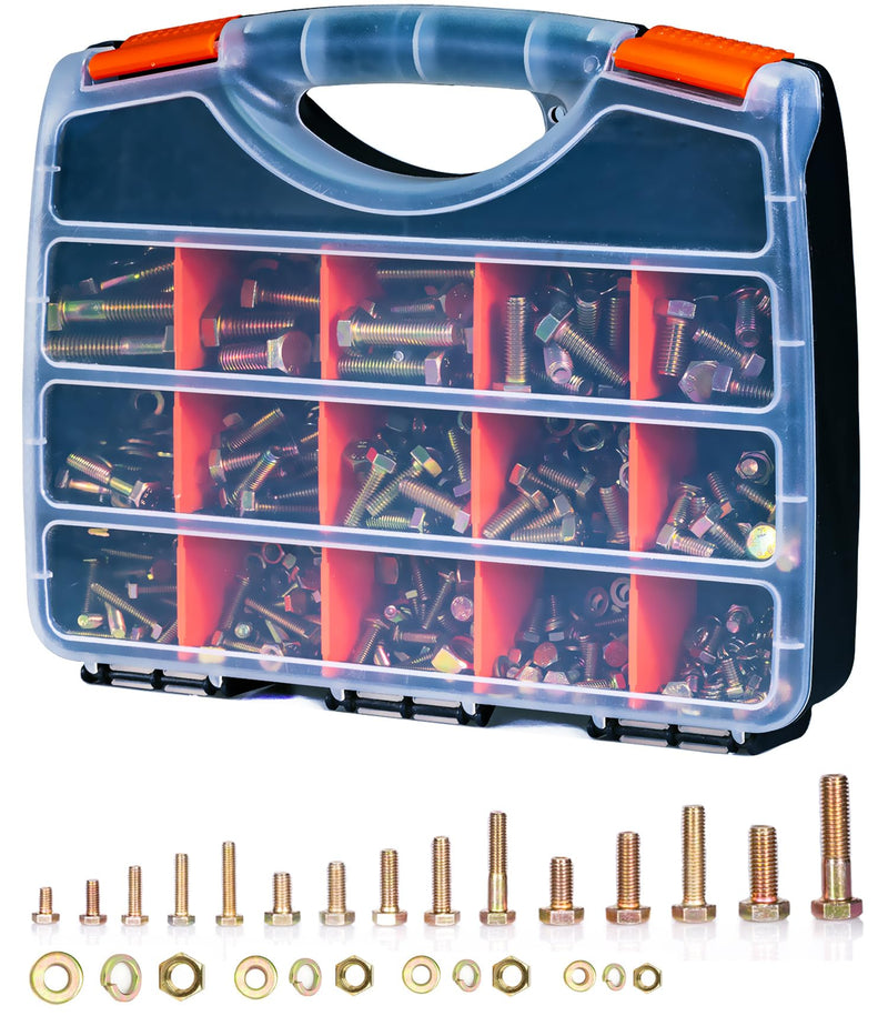 [Australia - AusPower] - 700pcs Metric Bolt Assortment, M6 M8 M10 M12, Grade 8.8 Heavy Duty, Yellow Zinc Plated, 10-50mm Length, Bolts and Nuts Kit 