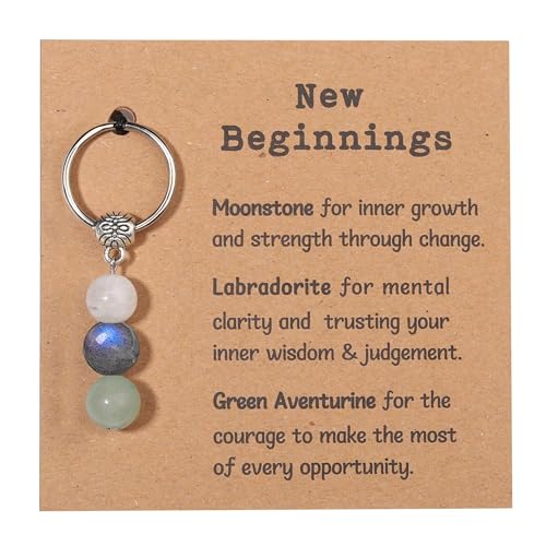 GINAZL Natural Crystals Keychain Gift for New Beginnings, New Beginnings Gifts for Coworker Anxiety Relief Keychain for Women