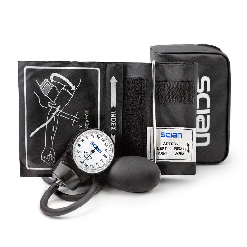 [Australia - AusPower] - SCIAN Aneroid Sphygmomanometer - Manual Blood Pressure Cuff with D-Ring Universal Cuff 10-16"", Carrying Bag for Nurse Doctor Senior Adult(Black, Stethoscope Not Included), Large 