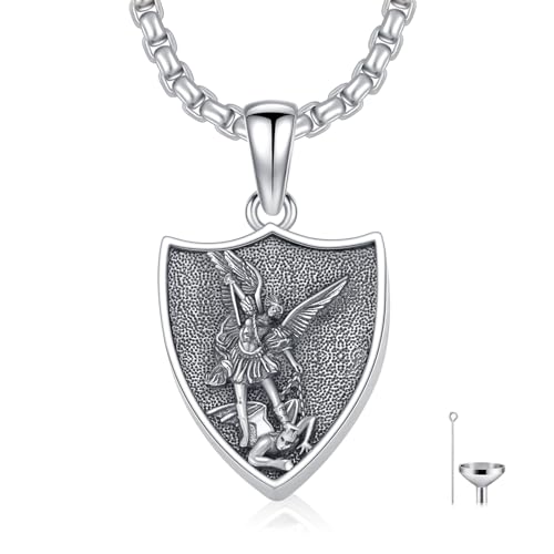 Saint Michael Urn Necklace for Ashes 925 Sterling Silver St Michael Pendant Cremation Keepsake Jewelry Christian Memorial Gifts for Men Women