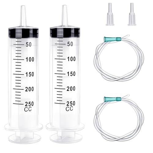 Pack of 2 Large Syringes 550 ml Plastic Syringe with Hose | Colostrum Syringes Individually Sealed Large Plastic Syringe for Liquid Measuring for Industry, Laboratory, Garden, Pet Food 250ml