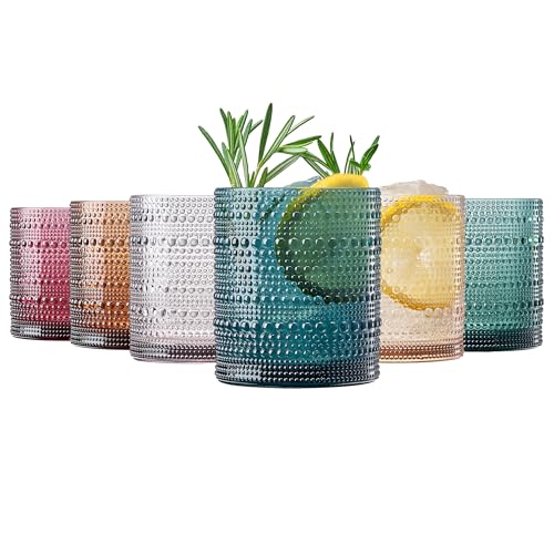Khen Plastic Hobnail Drinking Glasses Set of 6 Neutral Tones Cups 10oz, Shatterproof & Unbreakable Acrylic Beaded Design, BPA-Free, Dishwasher Safe Indoor/Outdoor Drinkware for Water, Juice, Cocktails Muted Color