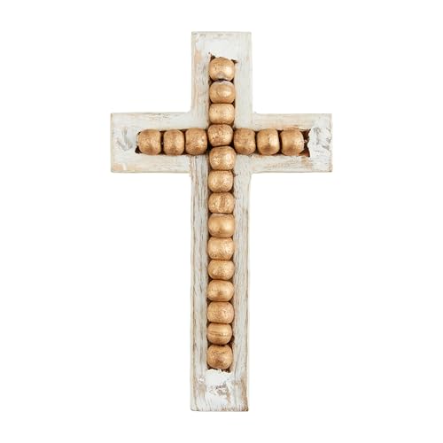 Mud Pie Gold Beaded Cross Sitter, Small, 6 1/2" x 4"