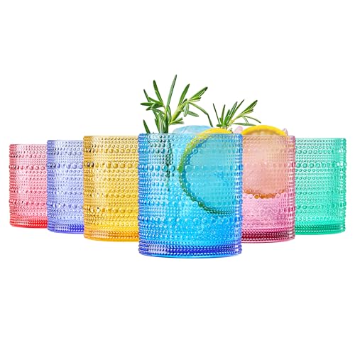 Khen Plastic Hobnail Drinking Glasses Set of 6 Bright Tones Cups 14oz, Shatterproof & Unbreakable Acrylic Beaded Design, BPA-Free, Dishwasher Safe Indoor/Outdoor Drinkware for Water, Juice, Cocktails Set of 6 - Pastel