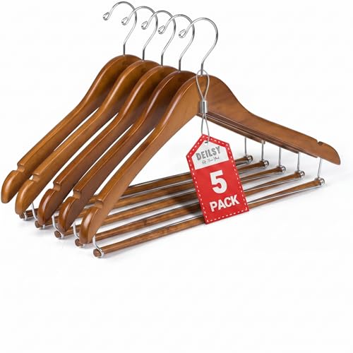DEILSY™ Suit Hangers for Men 5 Pack Brown Wooden Coat Hangers for Closet