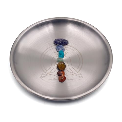 Offering Prayer Ritual Bowl Plate with Chakra Gemstone Great for Altar,Meditation,Incense Sticks, smudging, Candle,Crystal,Jewelry,Yoga Use(Chakra)
