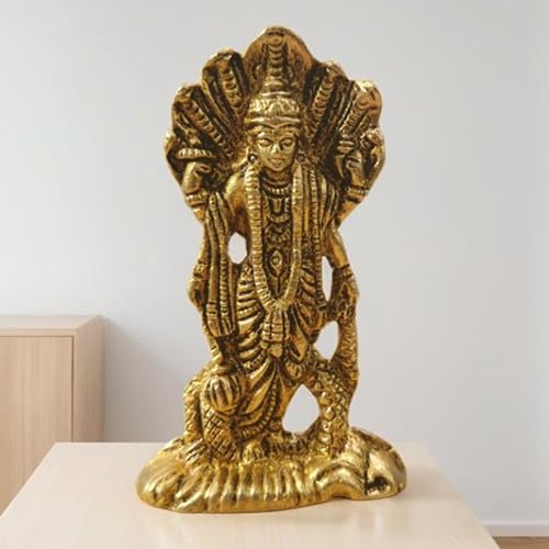 Brass Statue of Lord Satyanarayana (Sheshnag Vishnu) Hindu god Idol Sculpture Home Temple décor Gift Pooja Size: 4" Inch - 200 Grams