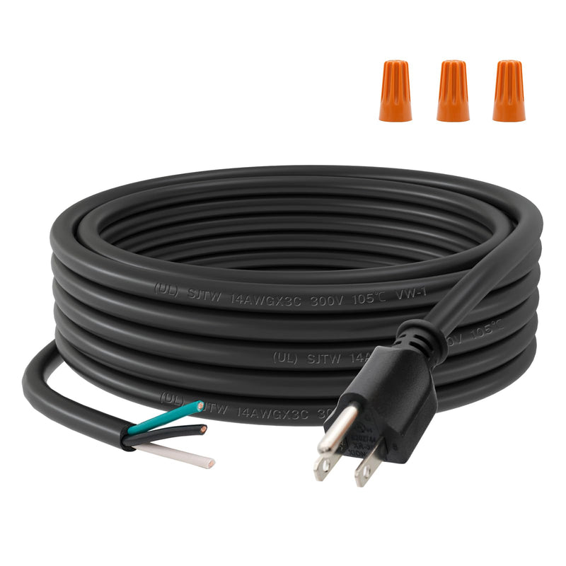 FIRMERST 14 Gauge 20 feet 3 Prong Power Cord Replacement with Three Screw Terminal, NEMA 5-15P