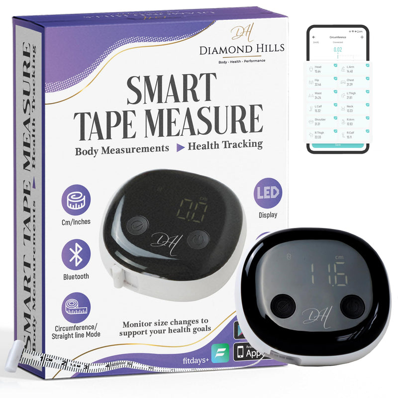 [Australia - AusPower] - Diamond Hills Rechargeable Smart Body Tape Measure, Measuring Tape for Weight Loss, 60in/150cm, Bluetooth Body Measurement with App, Fitness Measurement Device for Muscle Gain, Waist 