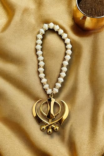 Santosh Jewellers™ Sikh Religious Symbol Khanda Sahib Idol Gold Plated for Home Décor Car Dashboard Rear Mirror Mandir Pooja Murti Temple Puja Office Table Showpiece, Large, Golden
