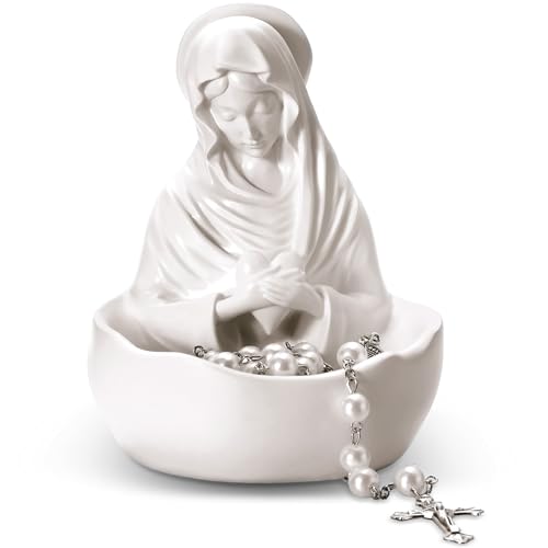 Lineshading Mary Rosary Holder Statue, Classical, White Classic