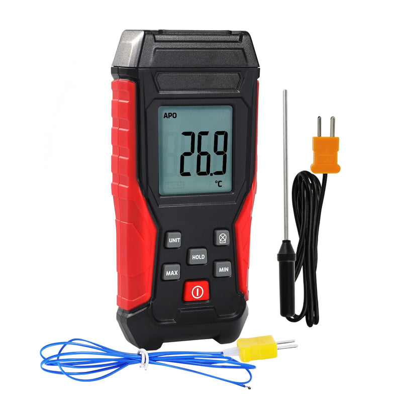 [Australia - AusPower] - Digital K Type Thermometer with Two Thermocouple Probes, -328°F~2501°F Single Channel Thermocouple Thermometer HVAC Temperature Meter with Backlit LCD Display Max/Min, Data Hold 