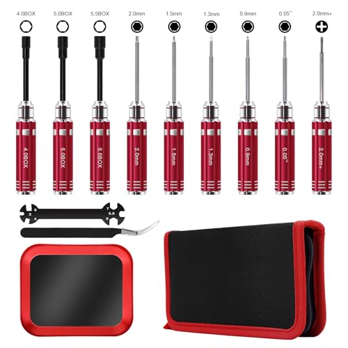 DULIWO 12-piece RC tool kit with red hex screwdrivers and nut driver set