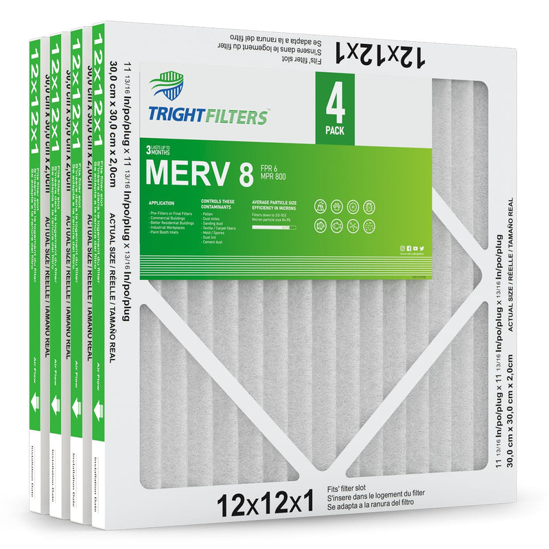 [Australia - AusPower] - 12x12x1 Air Filter 4 Pack, MERV 8 Pleated Dust Defense Air Filters Replacement Air Conditioner HVAC AC Furnace Filter, Durable and Lightweight 12x12x1 