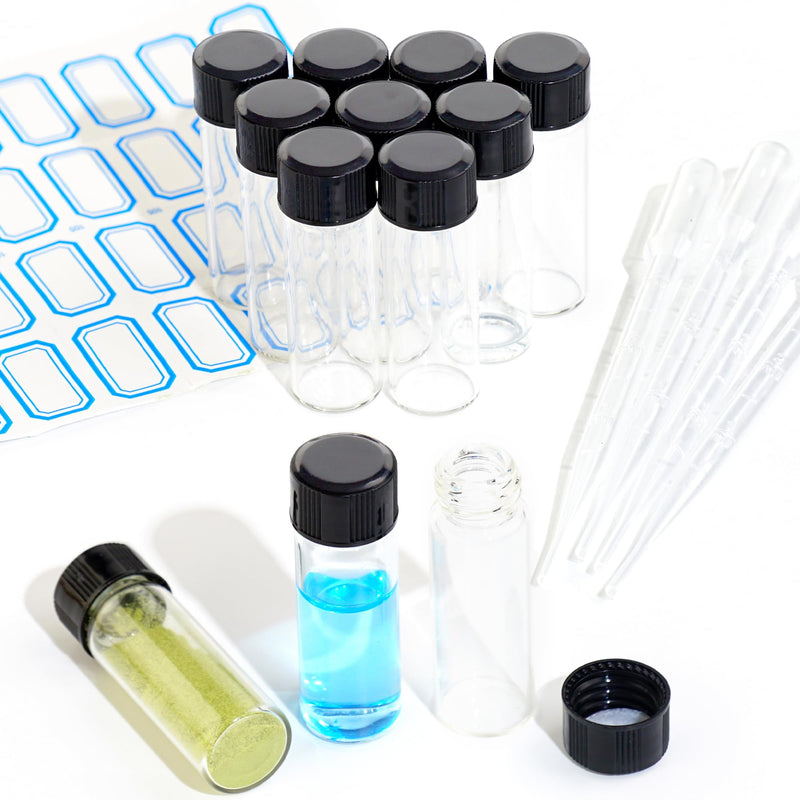 [Australia - AusPower] - 10PCS 4ml Clear Glass Vials with Screw Caps and PE pad, 1 Dram Small Lab Sample Vials with Lids, Leak-Proof Liquid Storage Empty Vial (with Droppers and Marker Stickers) 4ml-10pcs 