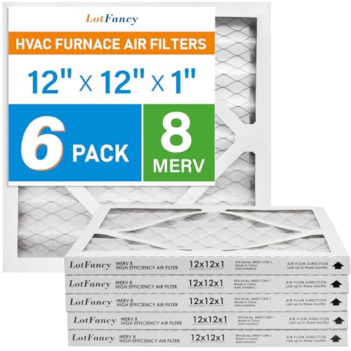 LotFancy 12x12x1 MERV 8 pleated furnace air filters, 6-pack for home HVAC and AC systems