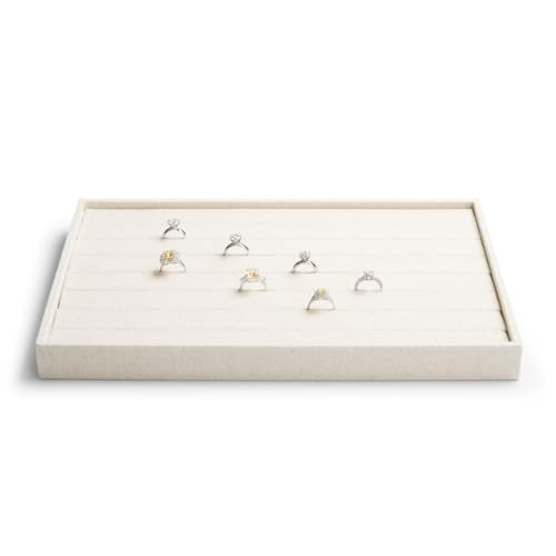 Linen Ring Earring Display Tray with Elastic Bar Design White 7 Slot