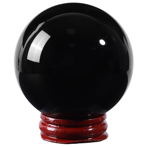 TUMBEELLUWA 2.16-2.36 Inch Black Obsidian Crystal Ball with Wooden Stand