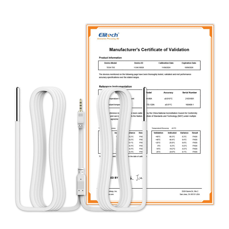 [Australia - AusPower] - Elitech Dual Temperature Probe for RCW-360Pro, -40°F to 176°F, 16.4ft Cable Auto-Detection Digital Sensor with Individual Calibration Certificate for Medical Pharma Validation, TD3X-TDE-R-5M Separated Probe(1pcs) Dual Temp Probe, 5M 1 