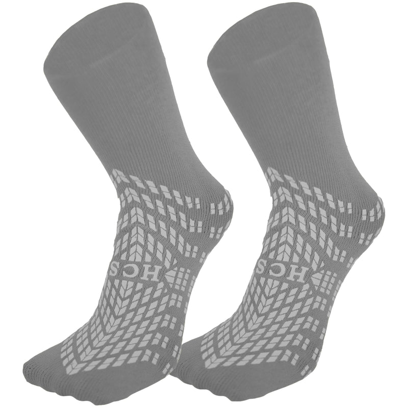 [Australia - AusPower] - HCS XL Hospital Socks with Grips for Women & Men (6 Pairs) - 360 Hospital Grip Socks for Women, Men, Elderly, Seniors - Non Slip Sock, All-Around Tread - Fall Risk Patient Slippers (Gray, XL) X-Large Grey 