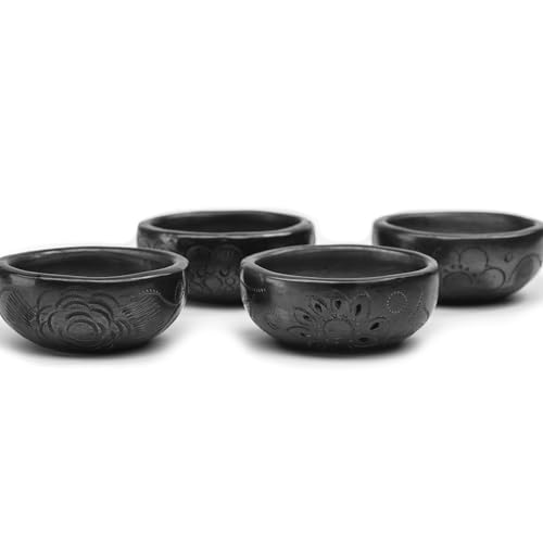 Tequila Shot Glasses - Set of 4 Oaxaca Black Clay Mexican Shot Glasses - 2 Oz (Mezcal Cup) Mezcal Cup