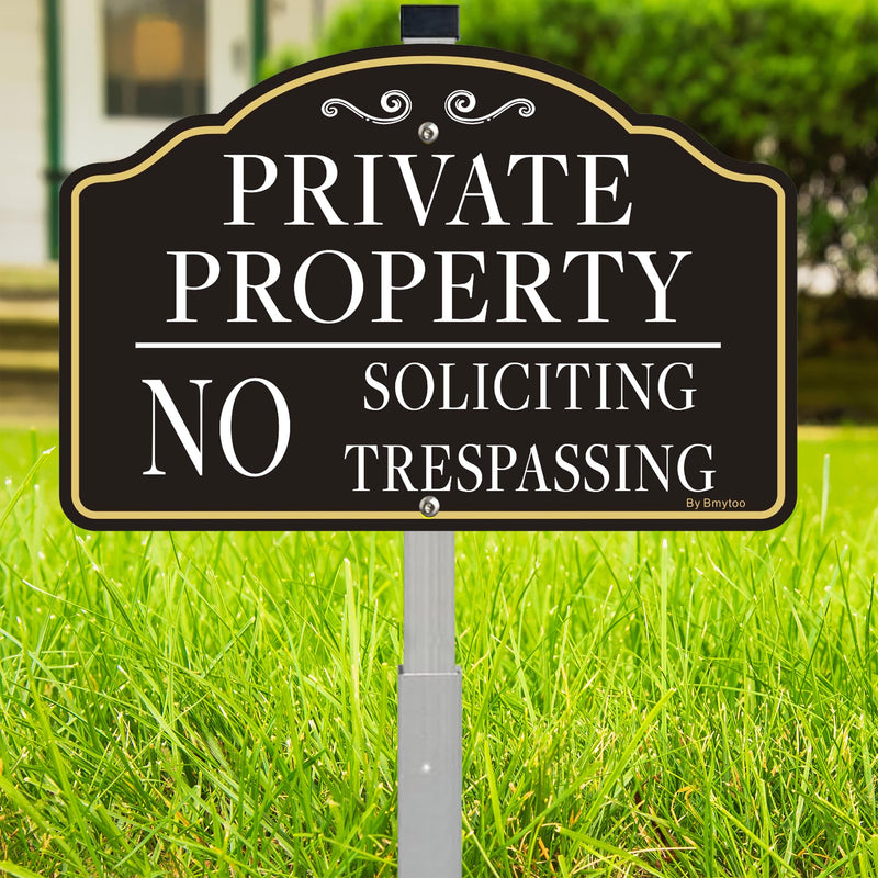 [Australia - AusPower] - 1 Pack Private Property No Trespassing Sign No Soliciting Sign for House and Yard -12" x 8" Rust/Fade-Free Metal Sign with 28 Inches Long Stake Aluminum 1 Pack 