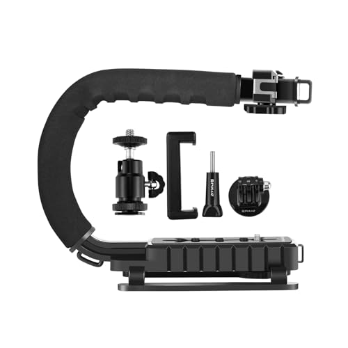 PULUZ U/C Shape Video Action Stabilizing Handle Grip Handheld Stabilizer Kit with Phone Clamp & Quick Release Buckle & Long Screw for Canon Sony Nikon Cameras and Home DV Camera Smartphones stabilizer kits 1