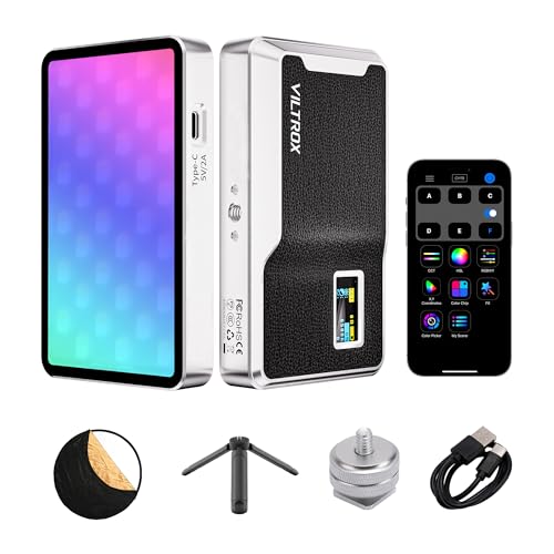 RGB Video Light Kit, 6000mAh Portable Camera Light 8W Output Power, LED Video Light Panel, 2500-8500K CRI TLCI 97+ Photograhy Lighting, with Mini Tripod, 60cm Reflector 8W Retro Kit with Reflector/Tripod