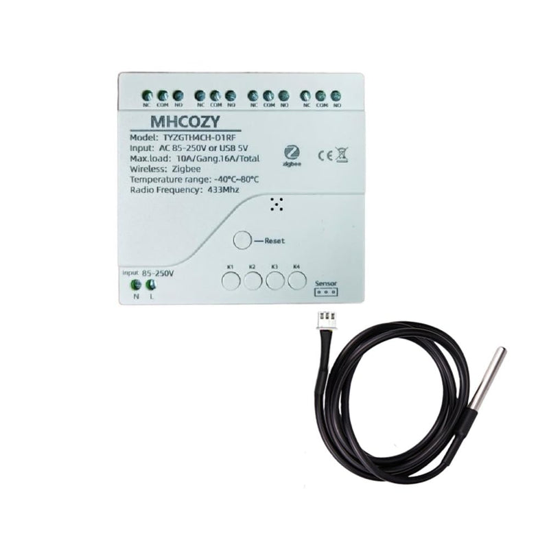 [Australia - AusPower] - Zigbee Temperature Controller with Waterproof Temperature Sensor Probe ,Tuya app Remote 4 Channel 10A Clean Contact Relay Switch(tuya zigbee hub Needed) 
