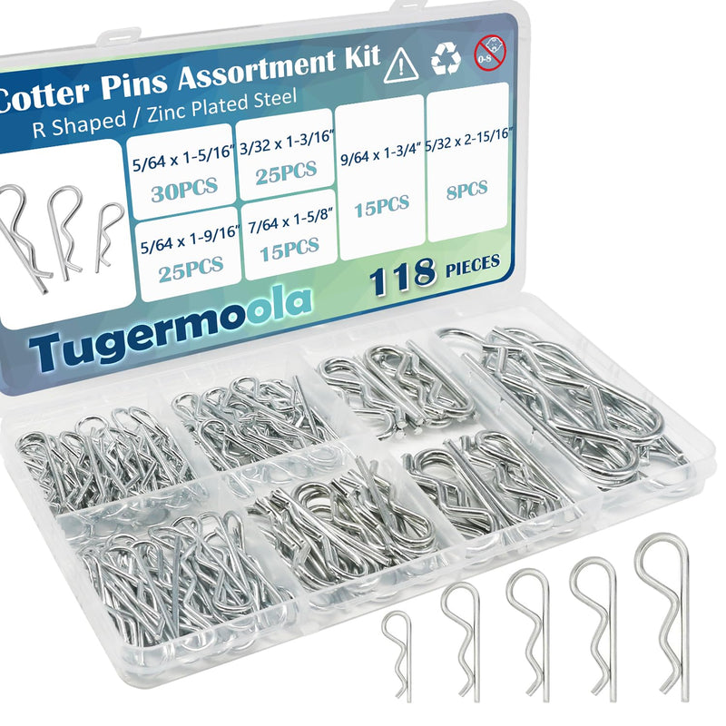 [Australia - AusPower] - 118PCS 6 Sizes Cotter Pin Assortment Kit Zinc Plated Steel R Shaped Small Hardware Hitch Pins Clip Cotter Pins Set OLA010-118 118PCS Assortment Kit 