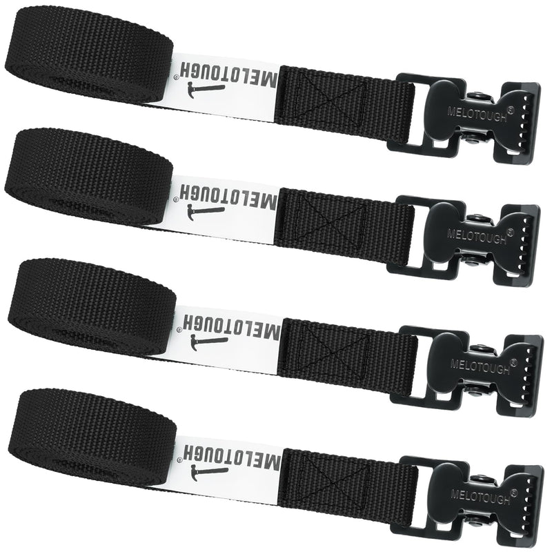 [Australia - AusPower] - MELOTOUGH 4Pk 1" x 2ft Lashing Strap with Alligator Thumb Buckle Cargo Secure Webbing Up to 450lbs,Ladder Straps,Tie Down Straps,Utility Straps with Clips,Black 2 ft Black 