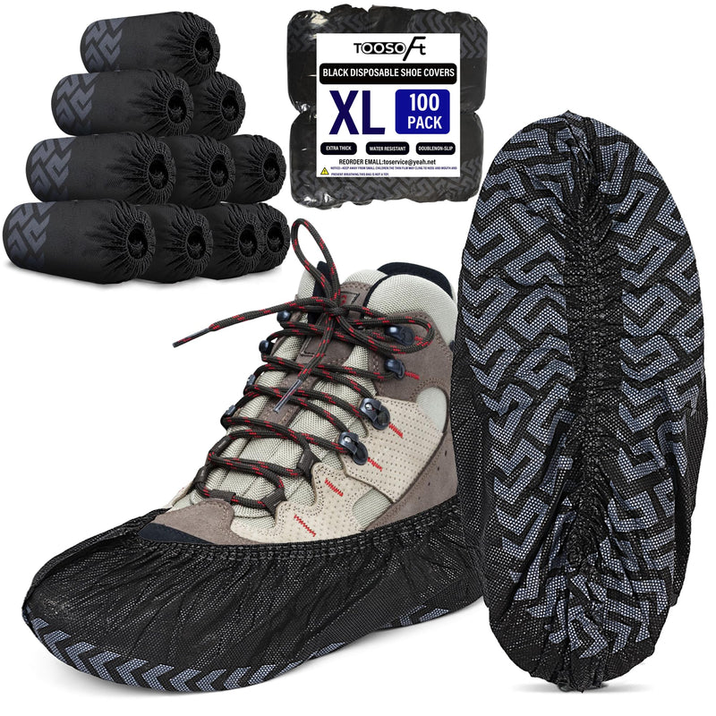 TOOSOFt Black Non-Woven Fabric Shoe Covers 100 x Reusable Covers Shoes | Non-slip overshoes with tread pattern - shoe covers extra tear-resistant and waterproof for indoor and outdoor use