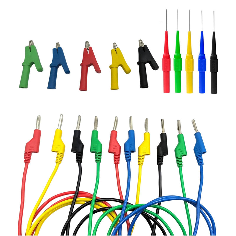 [Australia - AusPower] - daier 5Pcs 4mm Stackable Banana to Banana Plug Test Leads, with 5PCS Copper Alligator Crocodile Clips. 5pcs Probes Pin Insulation Piercing Needle for Multimeter Electrical Testing 