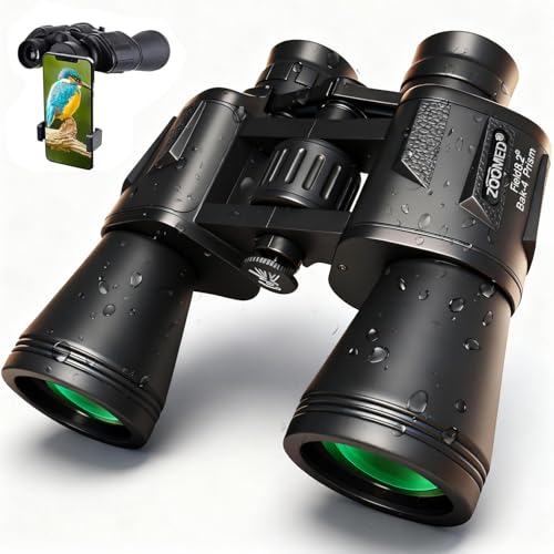 20x50 High Powered Binoculars for Adults with Smart Phone Adapter – Waterproof Compact Hunting Binoculars for Bird Watching, Low Light Night Vision Travel Binoculars with Carrying Case & Strap 20x50 Black Binoculars