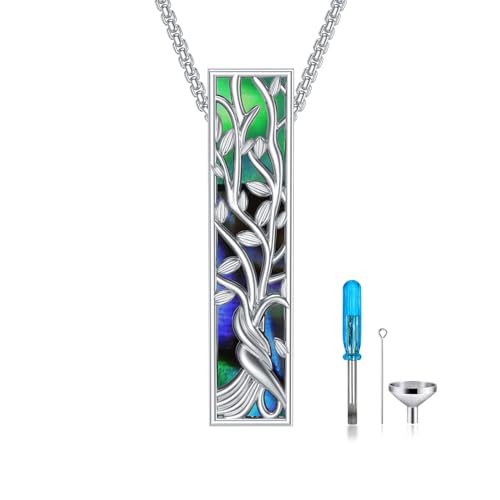 Urn Necklaces for Ashes 925 Sterling Silver Abalone Shell Cremation Jewelry for Ashes Keepsake Locket Pendant for Women Human Pet Tree of Life
