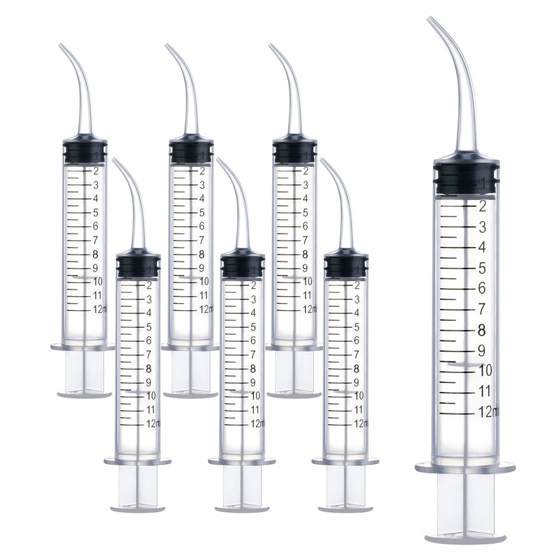 [Australia - AusPower] - 7Pack Wisdom Teeth Syringe, 12ml/cc Dental Syringe with Curved Tip & Measurement, Curved Dental Irrigation Syringe, Disposable Sealed for Dental Care, Oral Tonsil Stone, Feeding, Liquid Injection 7.0 